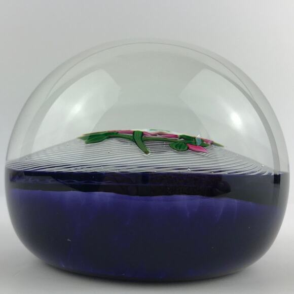 Perthshire 1991E Pink and White Rose Lampwork Flower Latticinio Dome Paperweight - Picture 4 of 13